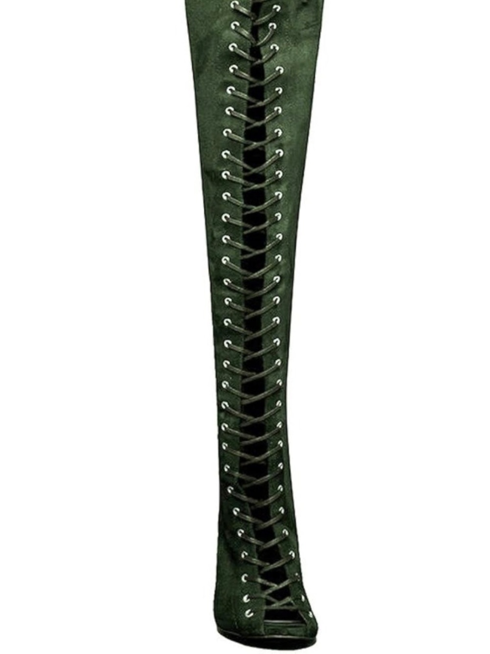Peep Toe Thigh High Heel Boots Stiletto Lace-up Suede Shoes with Zipper